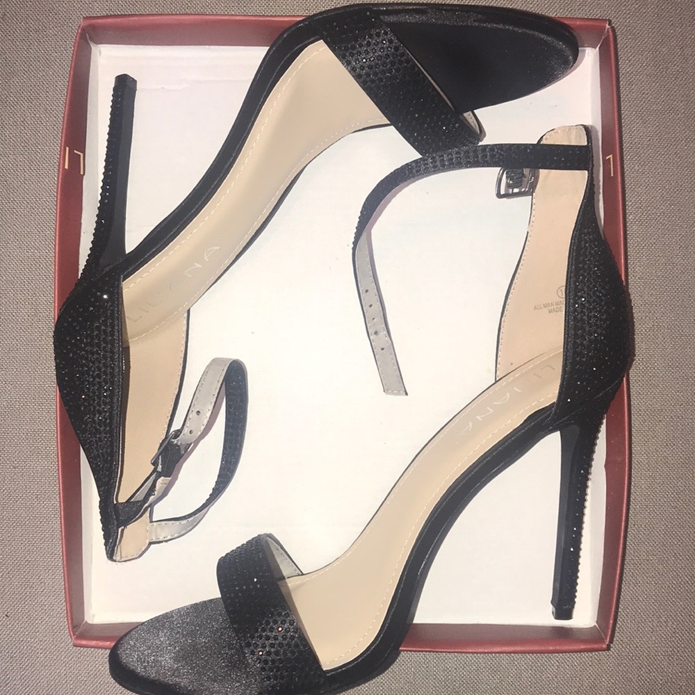 Black Rhinestone Strappy Heel